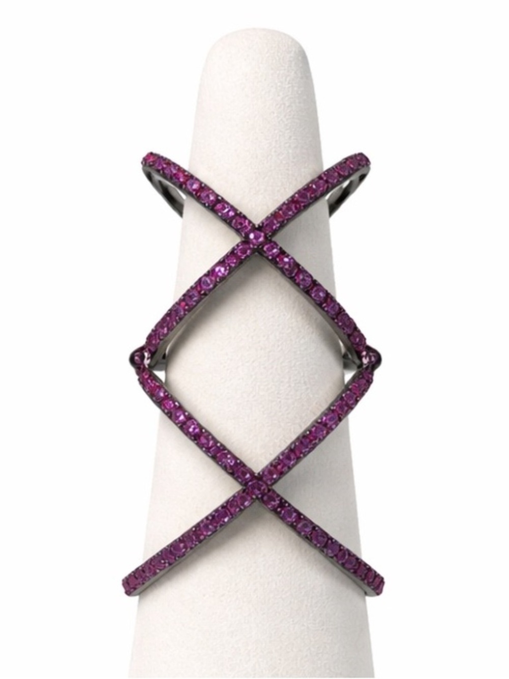 NWT | nOir Jewelry | Etham Hinge Criss Cross Pink Crystal Women's Ring - Size 7 - Picture 2 of 4